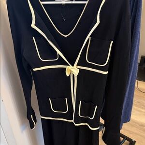 Vertigo cardigan and sleeveless dress set with yellow piping